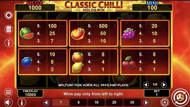 Classic Chilli Hold & Win - bonusmunten op het veld